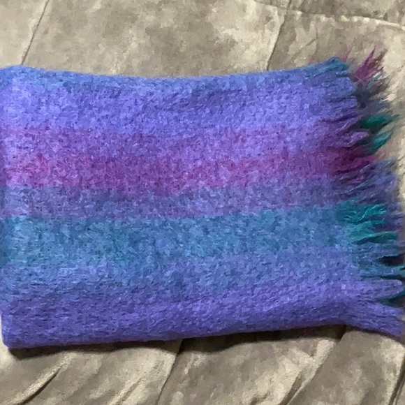 Avoca Collection Wool Throw - Purple, Green, Pink - Picture 2 of 4